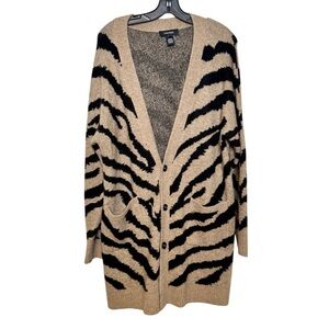 2/$25 Karen Kane Zebra Tiger Animal Print Brown Tan Knit Cardigan Sweater Small